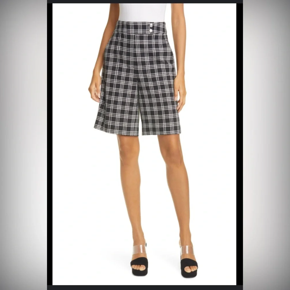 VERONICA‎ BEARD Saira Check Culotte Shorts In Black White Black, size 2 - Picture 2 of 14